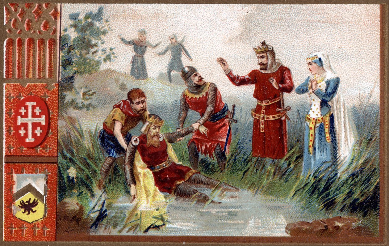 3ª cruzada: Descubrimiento del cuerpo del Emperador Federico Barbarroja (Emperador Romano Germánico) en el río Selef en 1190. de Unknown artist