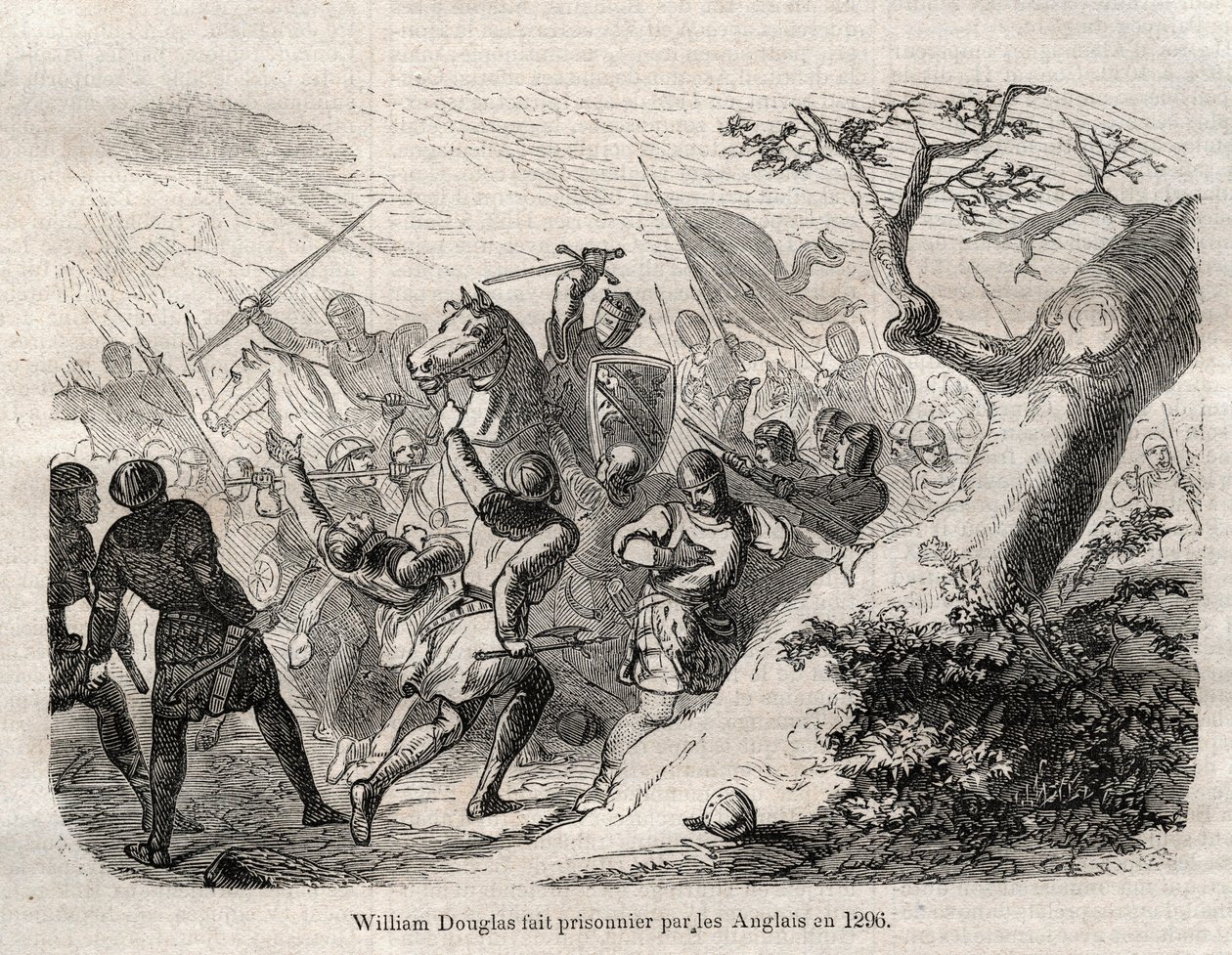 Arresto de Sir William Douglas "el Audaz", Señor de Douglas (1243 - 1298) en 1296 - grabado en "Diccionario popular ilustrado" - 1864 - por Joseph Decembre y Edmond Allonier - de Unknown artist