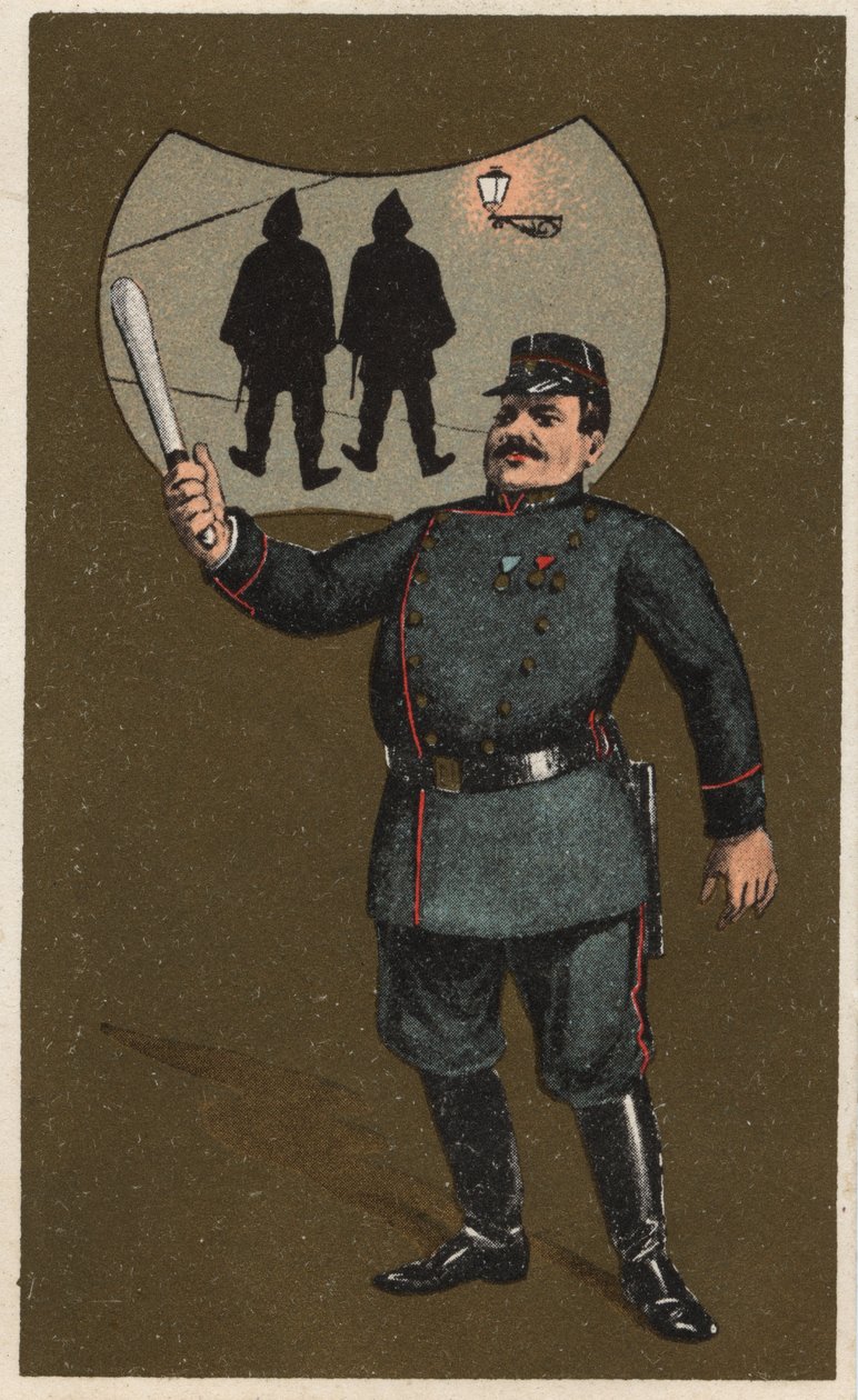 Un policía francés en uniforme con su porra. Cromolitografía anónima, finales del siglo XIX. de Unknown artist