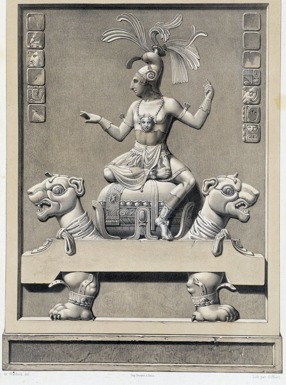 Un rey en un sofá - en "Monumentos Antiguos de México: Palenqué y Otras Ruinas de la Civilización Antigua de México" por Brasseur de Bourbourg, París de Unknown artist