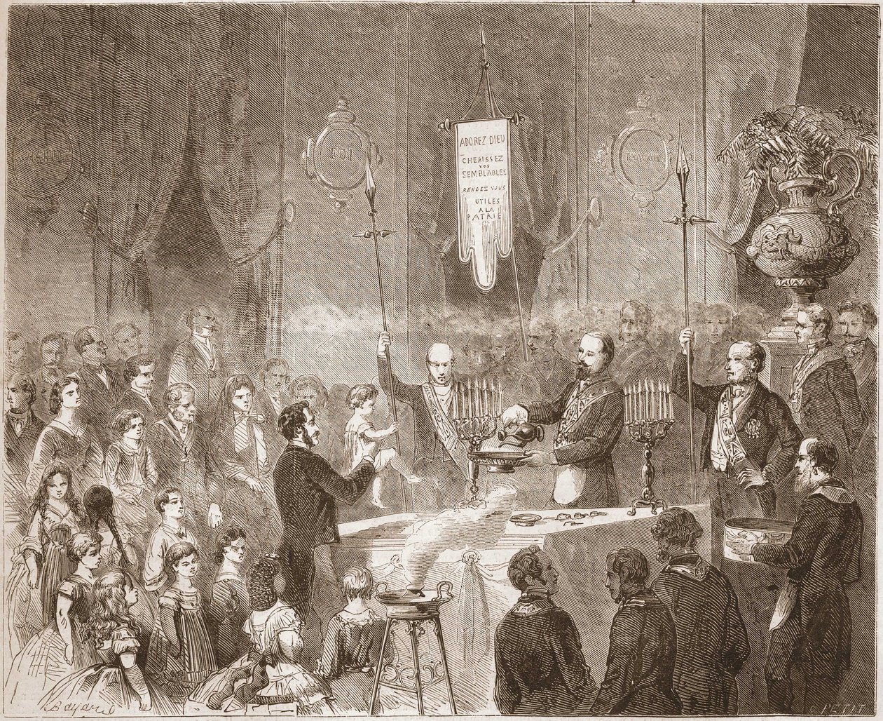 Un Bautismo Masónico en la logia de la Fraternelle Amitive en 1861. de Unknown artist