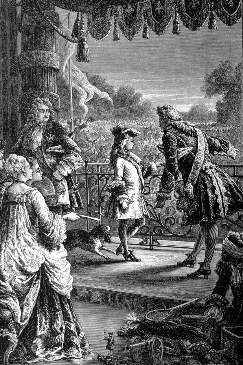 Una cortesana muestra al joven Luis XV (1710 - 1774) la multitud en alegría y le dice Un día todo esto será tuyo. Grabado del siglo XIX. de Unknown artist