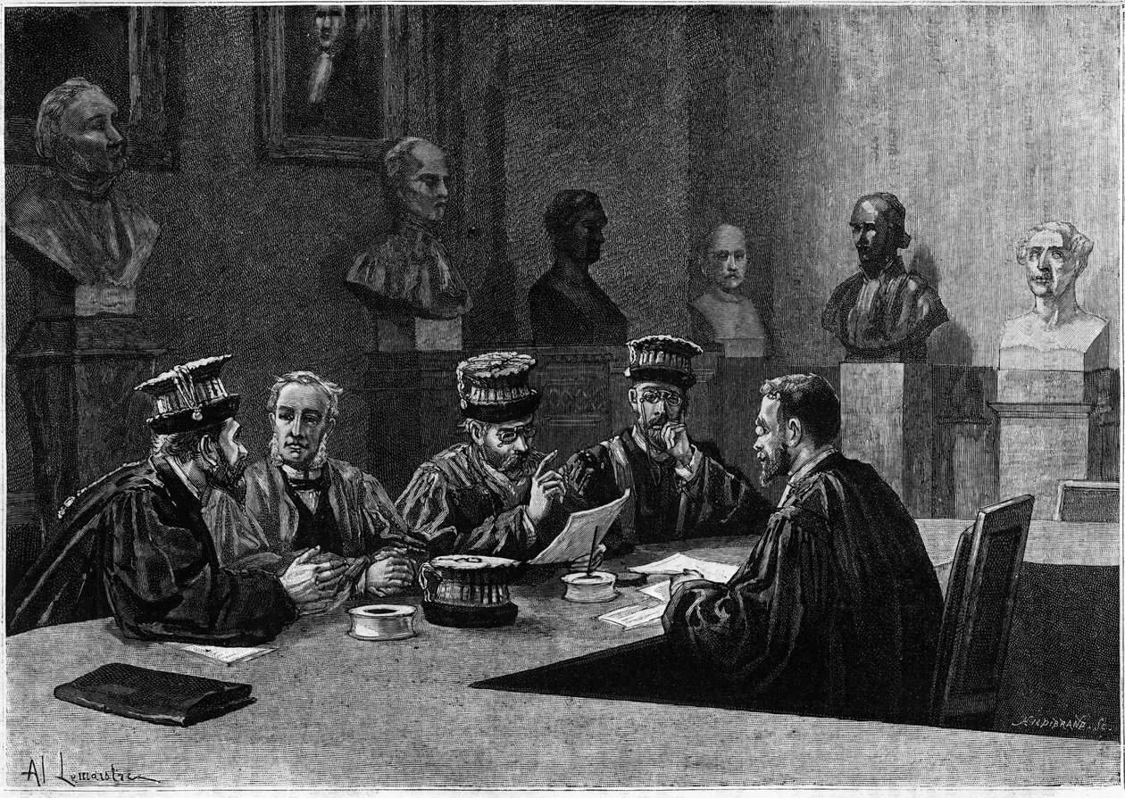 Defensa de estos de la escuela de medicina del Barrio Latino en París. Grabado en "Le journal de la jeunesse" de Unknown artist