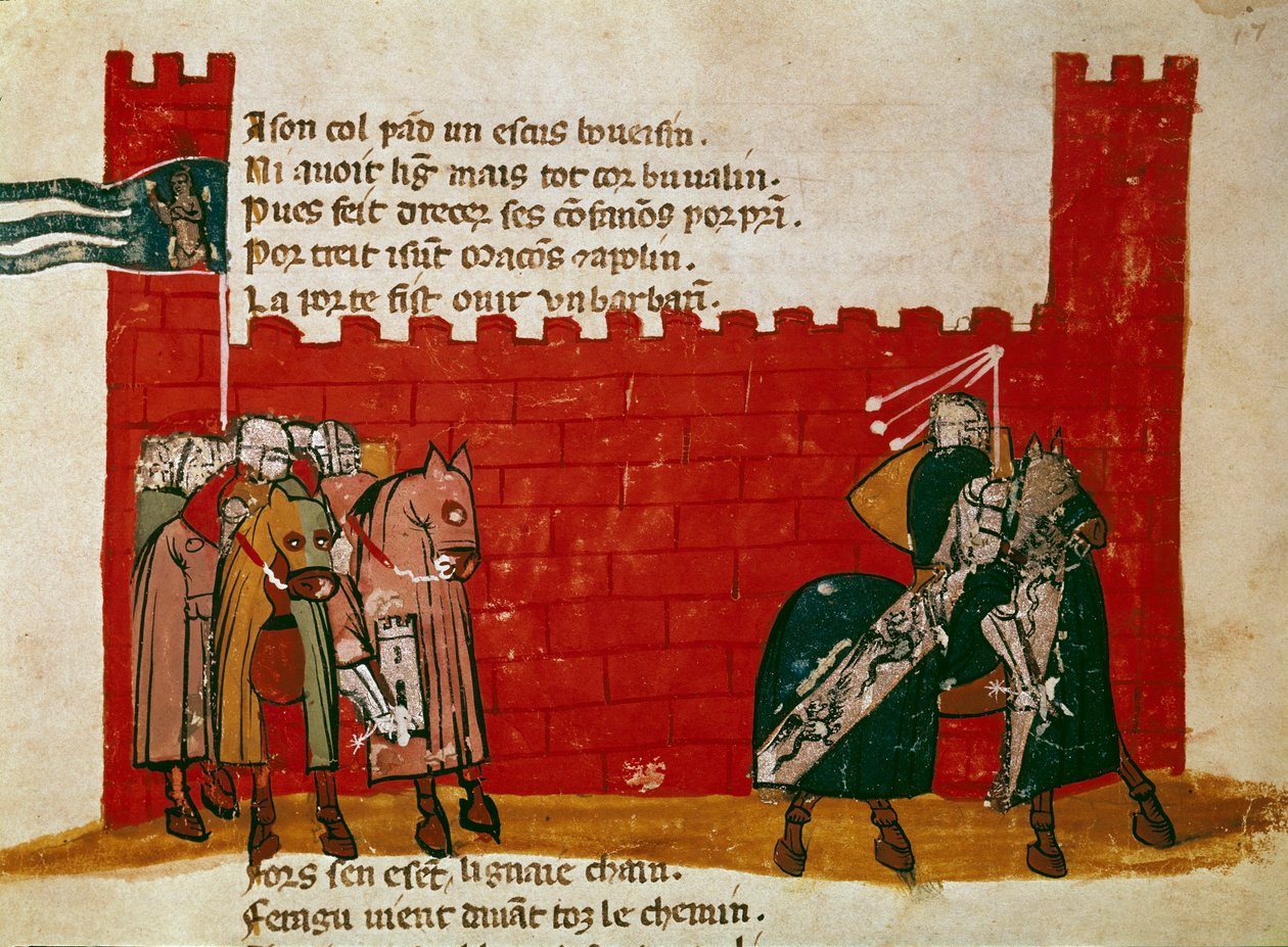 Un grupo de caballeros saliendo de un castillo de Unknown artist
