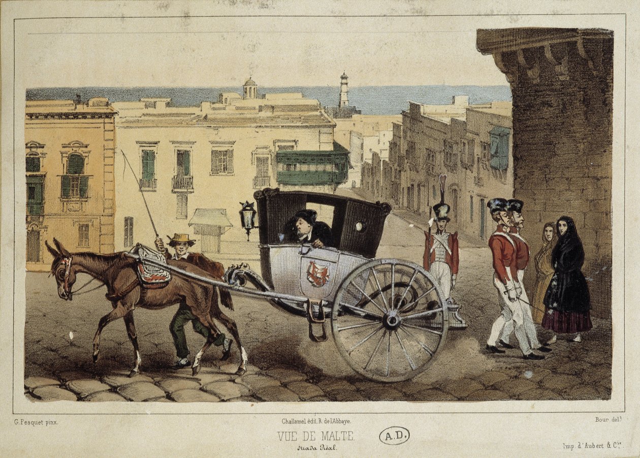 Un enganche en las calles de Malta - grabado de Unknown artist