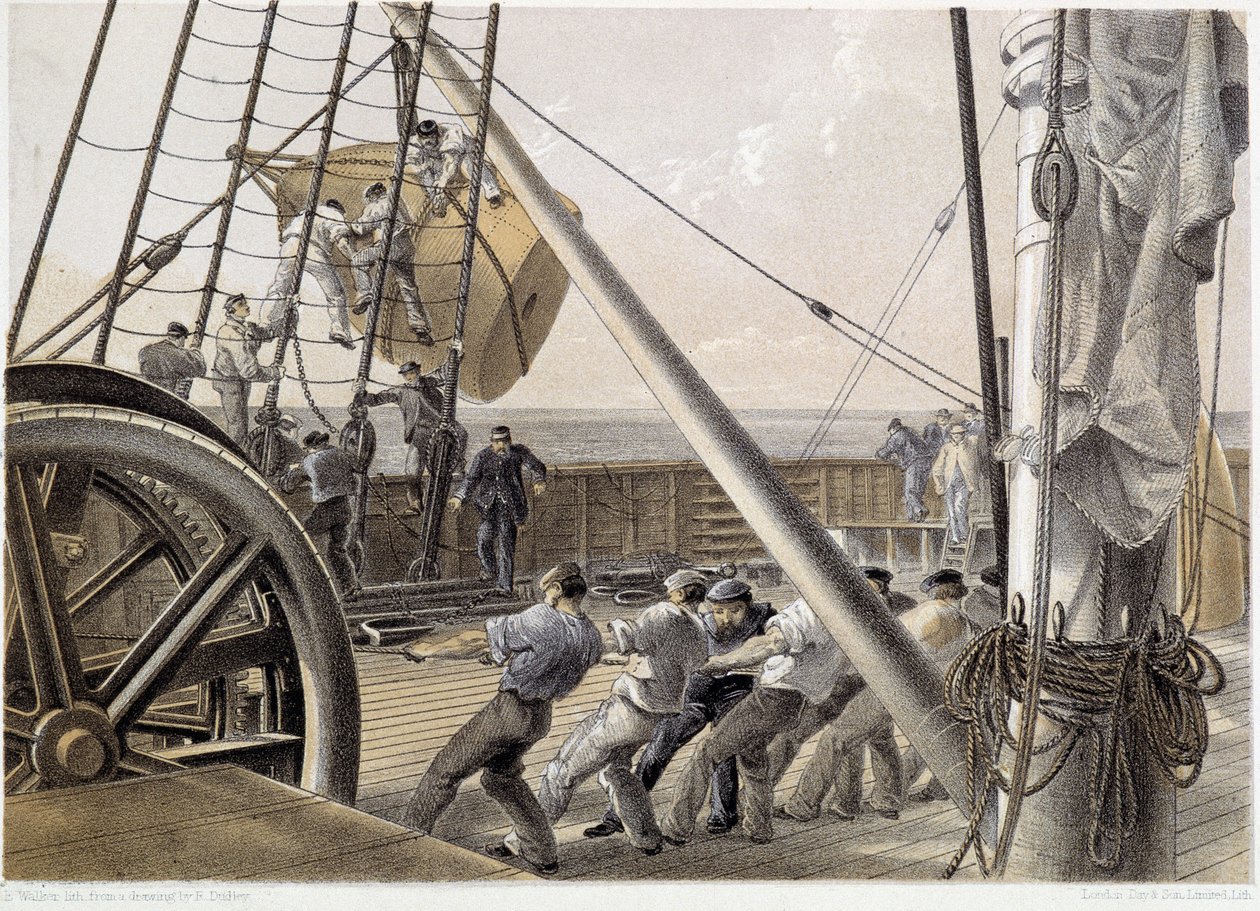 Una gran boya de señal fue dibujada el 2 de agosto de 1858 - en "El telégrafo atlántico" por W. H. Russel, c. 1860 de Unknown artist