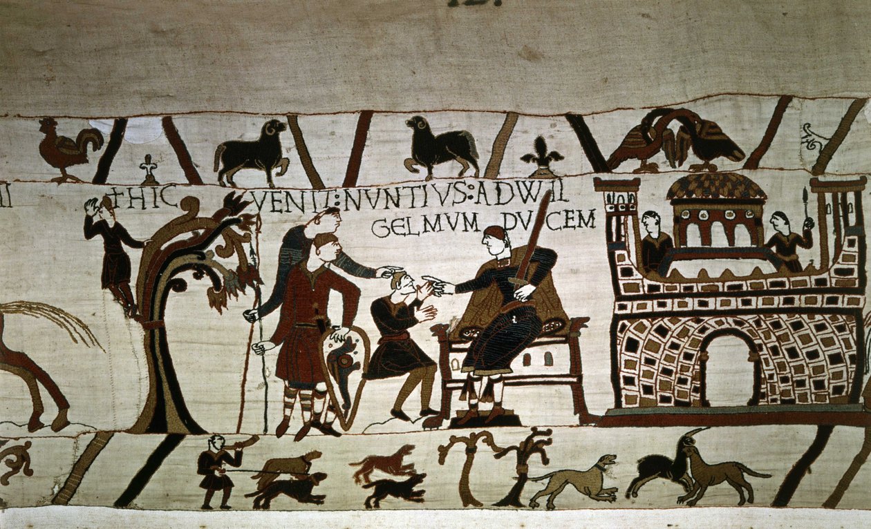 Un mensajero al Duque Guillermo (1027-1087) - Tapiz de Bayeux, conocido como Bordado de la Reina Matilde de Unknown artist