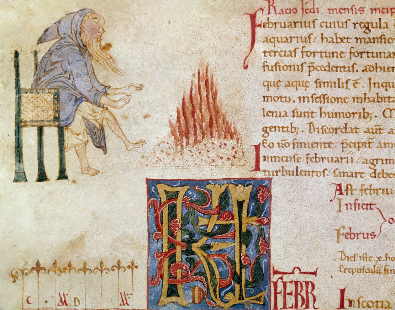 Un monje calentando sus pies frente a un fuego, mes de febrero. (miniatura) de Unknown artist