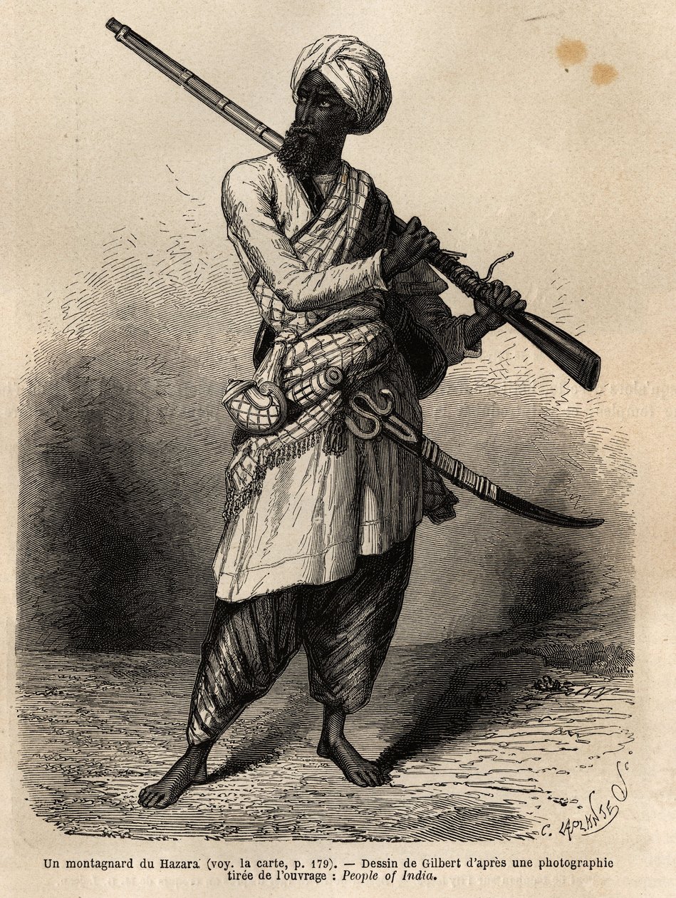 Un montañés de Hazara (Punjab, India). Grabado para ilustrar el viaje a Punjab y Cachemira, historia por Guillaume Lejean, en 1866, publicado en "Le tour du monde, nouveau journal des voyages", bajo la dirección de Edouard Charton de Unknown artist
