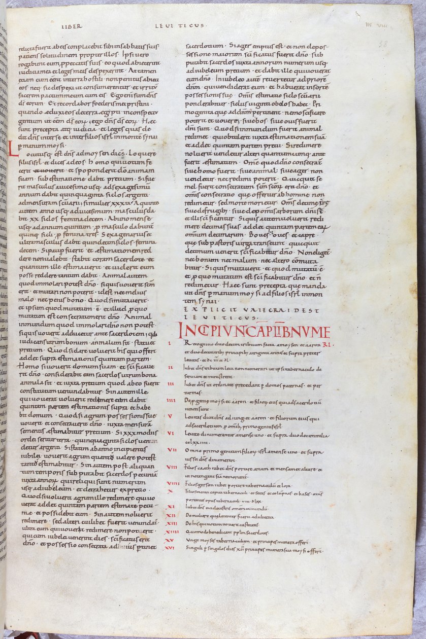 Página de la Biblia del siglo XI con el capítulo incipit del Libro de los Números de Unknown artist
