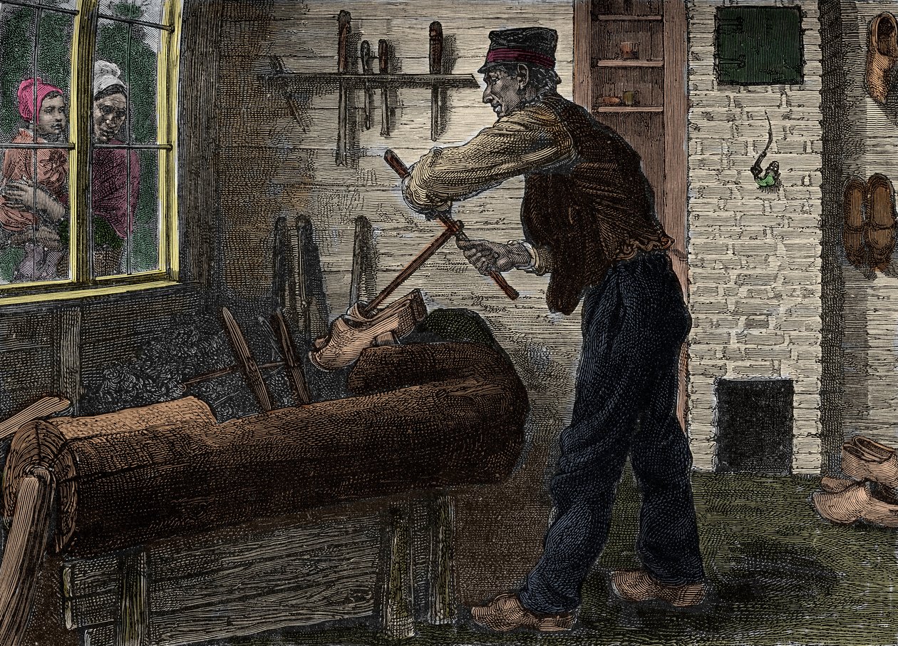 Un saboteador trabajando en su taller en Bélgica, en “El diario de la juventud 1888” de Unknown artist