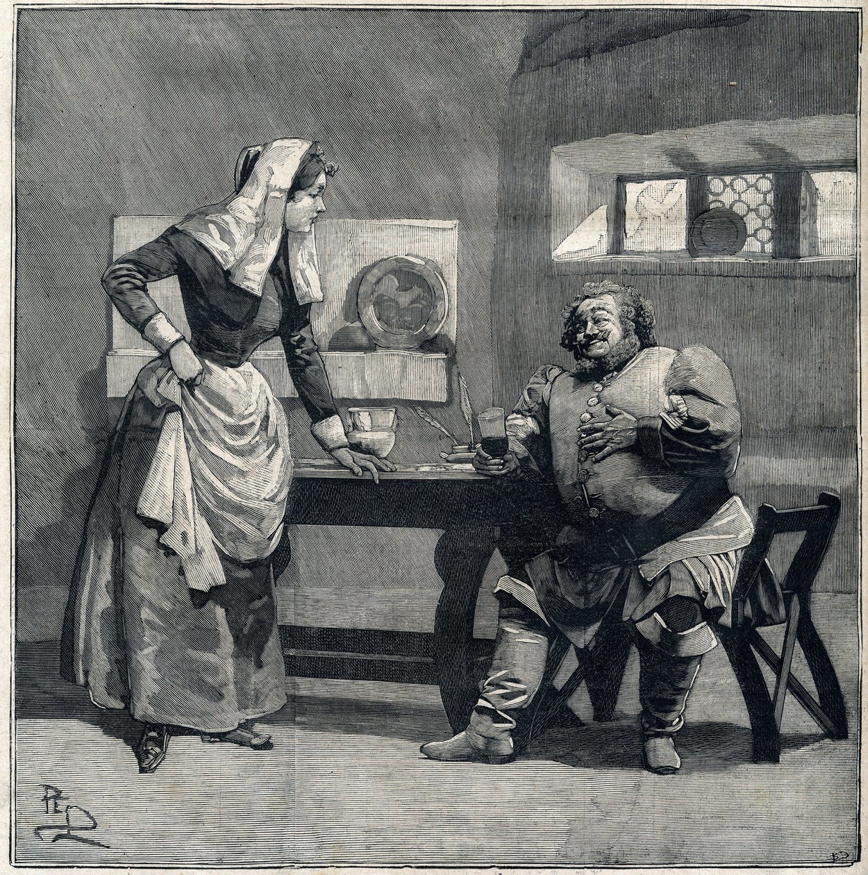 Una escena de “Falstaff” de la ópera homónima de Giuseppe Verdi creada en 1893. Grabado en “Le Parisien” de Unknown artist