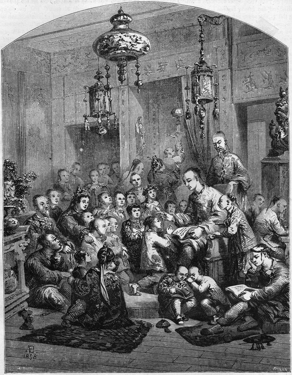 Una escuela en China en 1858 de Unknown artist