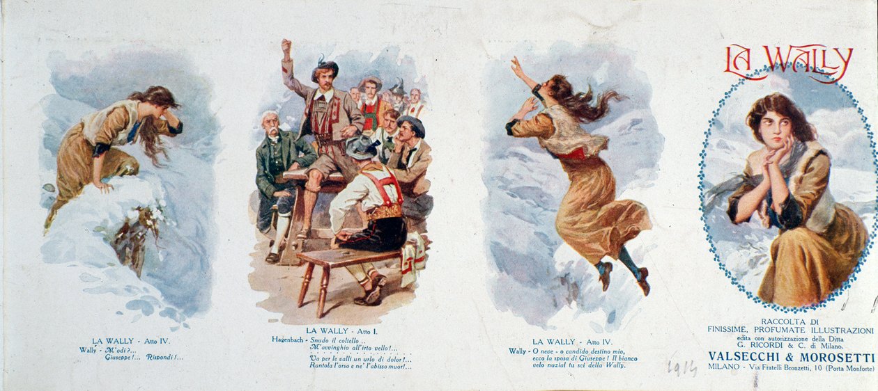 Una serie de viñetas ilustrando la ópera La Wally (litografía) de Unknown artist