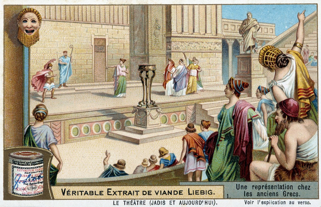Una representación teatral en la antigua Grecia - Cromolitografía de Liebig de Unknown artist