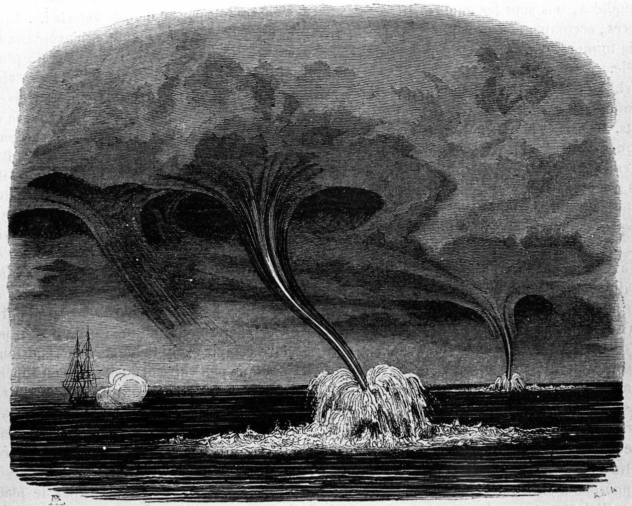Un tornado de agua. Grabado del siglo XIX de Unknown artist