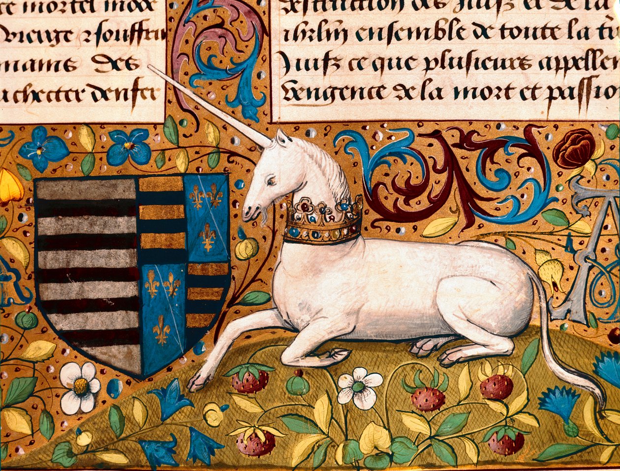 Un unicornio y un escudo de armas (detalle) de Unknown artist