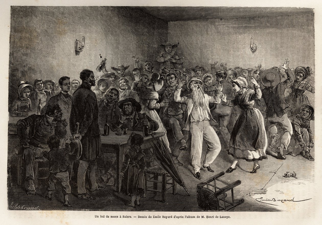 Un baile de bodas en Salers, grabado para ilustrar un viaje a los volcanes del centro de Francia en 1864, en “Le tour du monde, nouveau journal des voyages” publicado bajo la dirección de Edouard Charton de Unknown artist