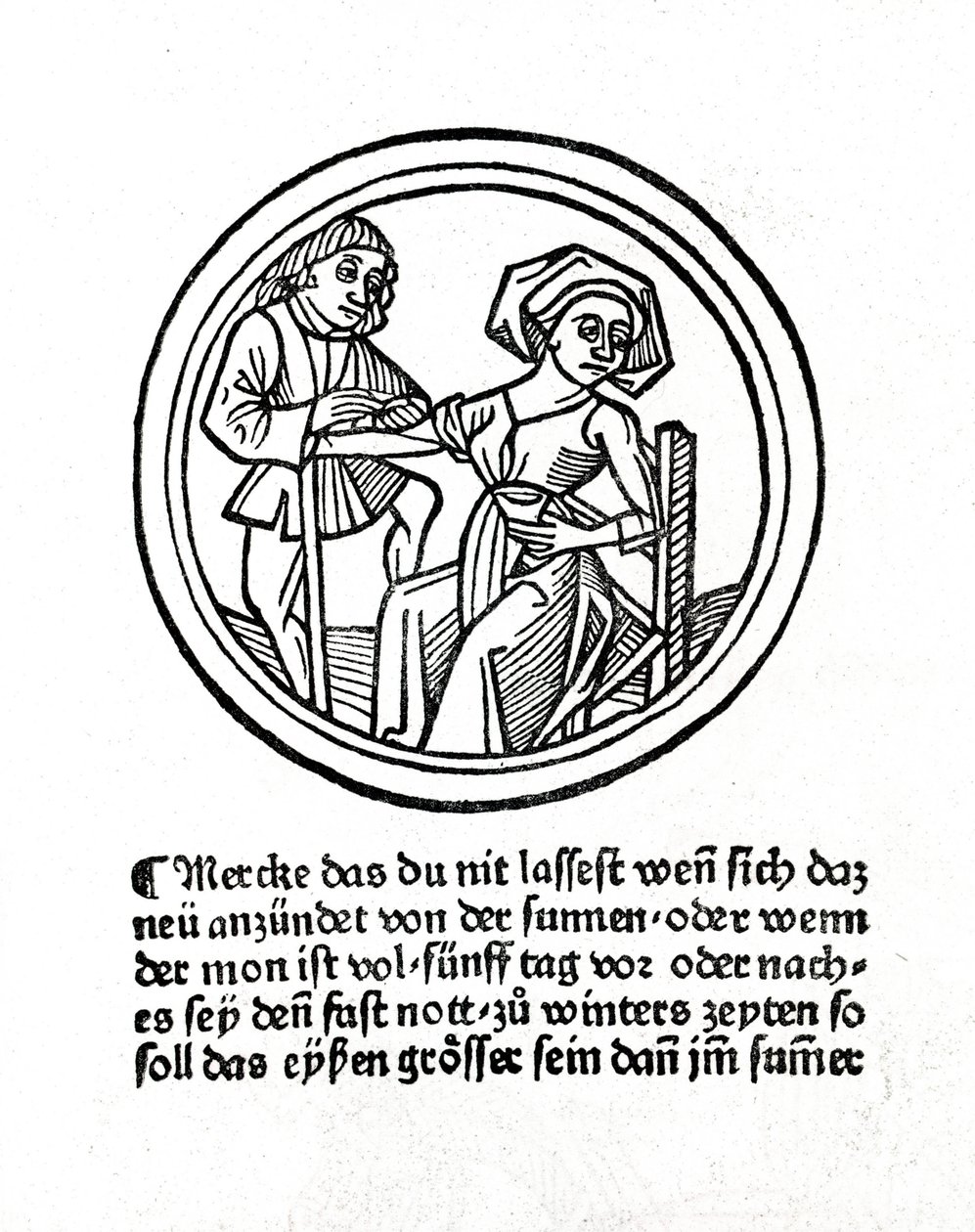 Una mujer sangrando. Xilografía en "Buch de Surgery" de Hyeronimus Braunschweig. Estrasburgo 1497 de Unknown artist