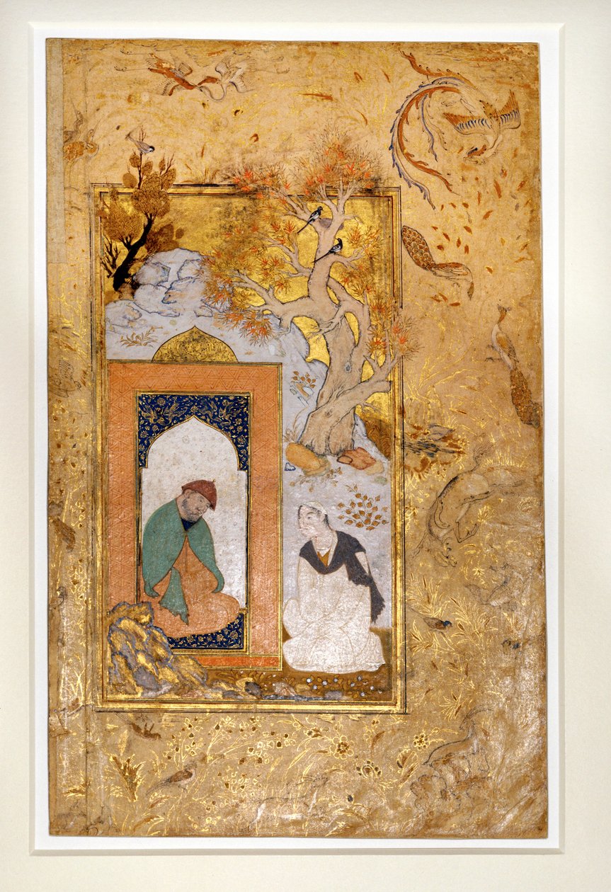 Un joven visita un dervich (gouache y oro sobre papel) de Unknown artist