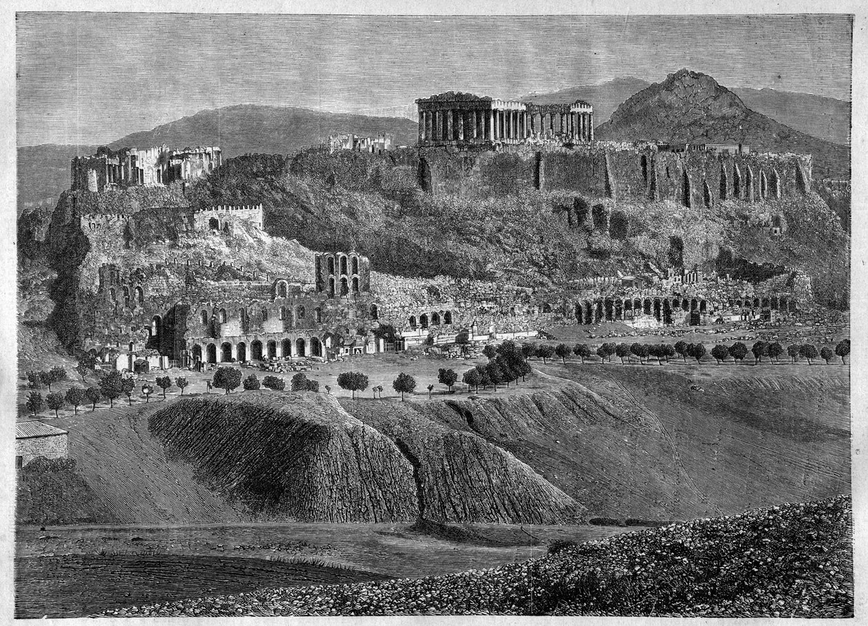 Acrópolis de Atenas 1881 - grabado de Unknown artist