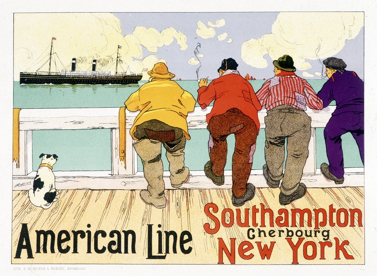 Cartel publicitario para la American Line "Southampton, Cherbourg, New York" en "Pictorial Placard", Bruselas de Unknown artist