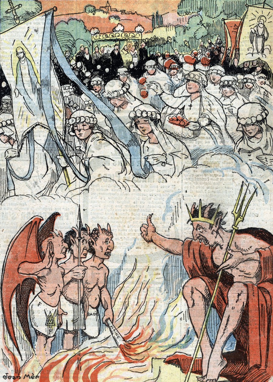 Tras un periodo de prohibición de los actos públicos religiosos, se reanudan en Francia las procesiones y peregrinaciones Ilustración de "Le pelerin" de mayo de 1921 de Unknown Artist