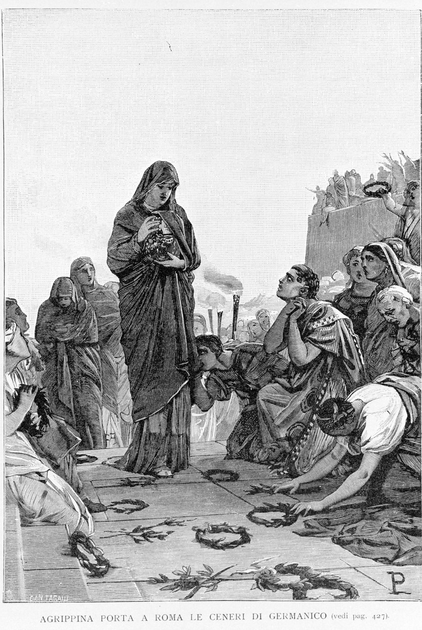 Agripina la Mayor (14 a.C. - 33) lleva a Roma las cenizas de su esposo Germánico para buscar justicia de Tiberio por su muerte de Unknown artist
