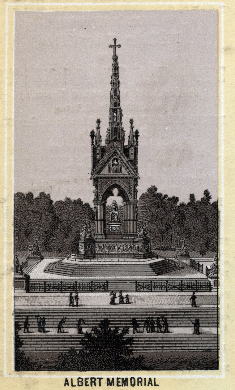 Albert Memorial, Londres, Inglaterra. Cromolitografía de finales del siglo XIX de Unknown artist