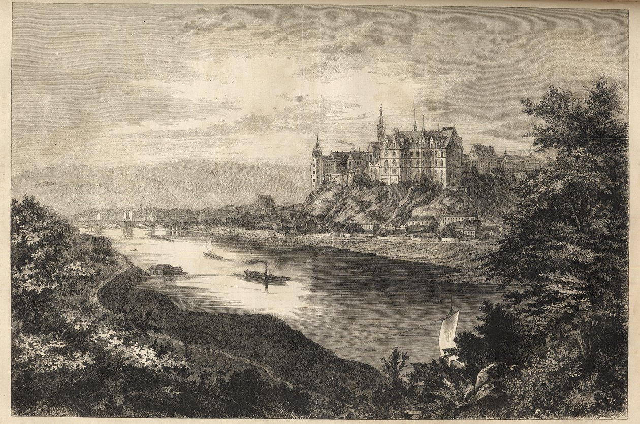 Castillo de Albrechtsburg - Sajonia - Alemania - El castillo de Albrechtsburg en la tierra de Sajonia en Alemania - grabado - 1866 de Unknown artist