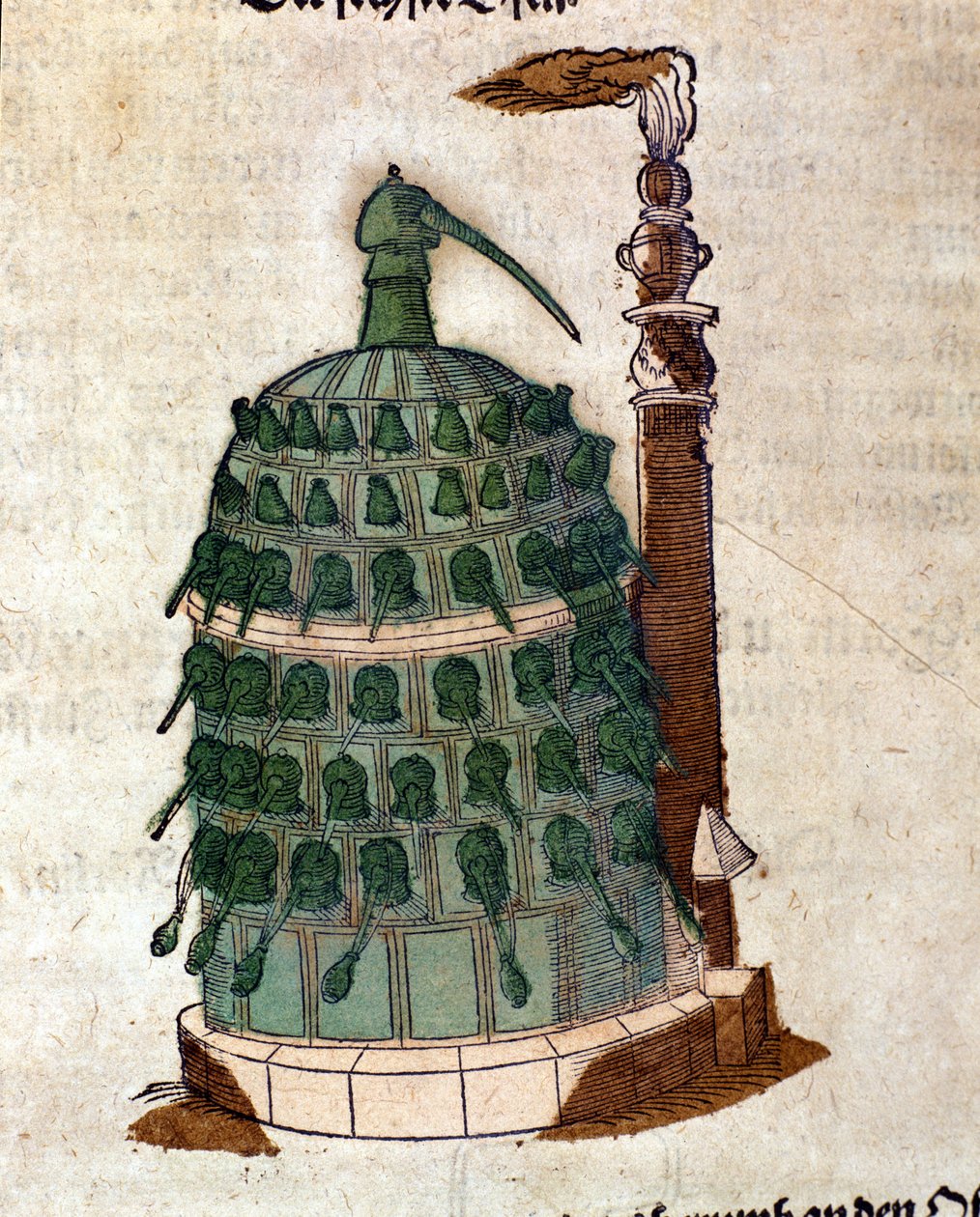 Alquimia: el horno Athanor, grabado de un libro de Pietro Andrea Mattioli (Matthiole) (1500-1577). Frankfurt de Unknown artist