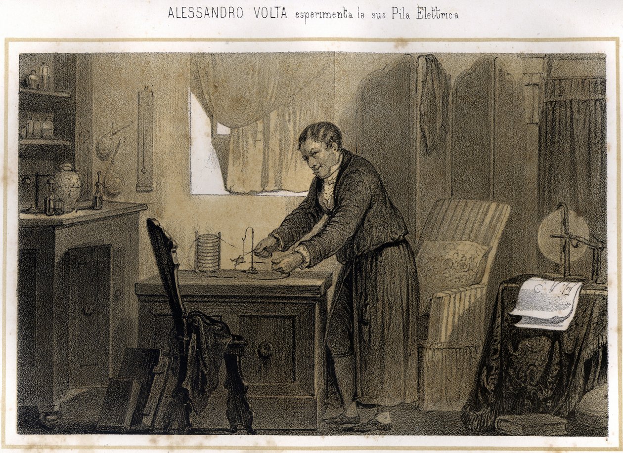 Alexandre (Alessandro) Volta (1745 - 1827) y su experimento sobre la batería eléctrica - en “Storia d