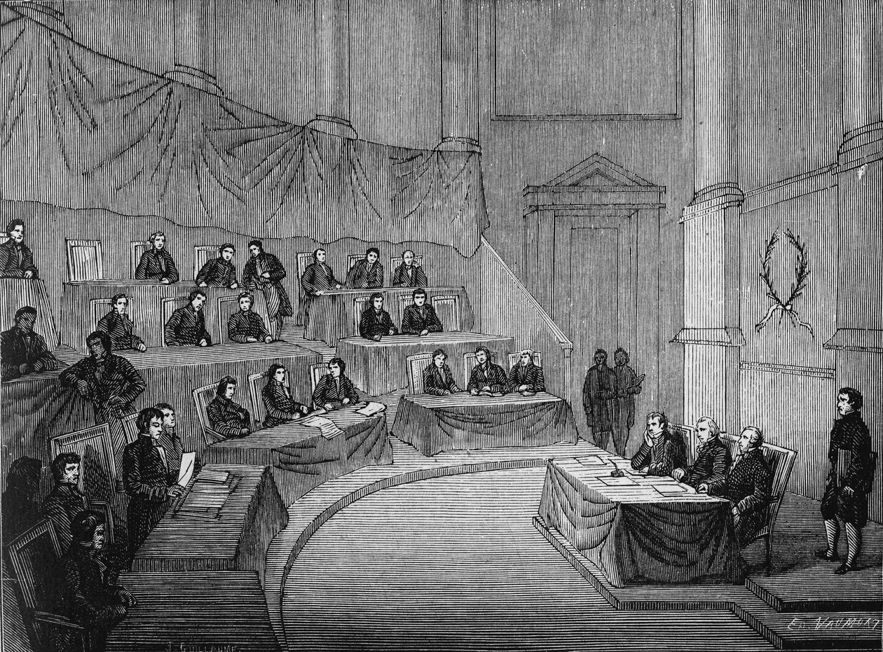 Alessandro Volta lee ante la academia de ciencias su tesis sobre la pila en presencia del primer cónsul Bonaparte el 18 de noviembre de Unknown artist