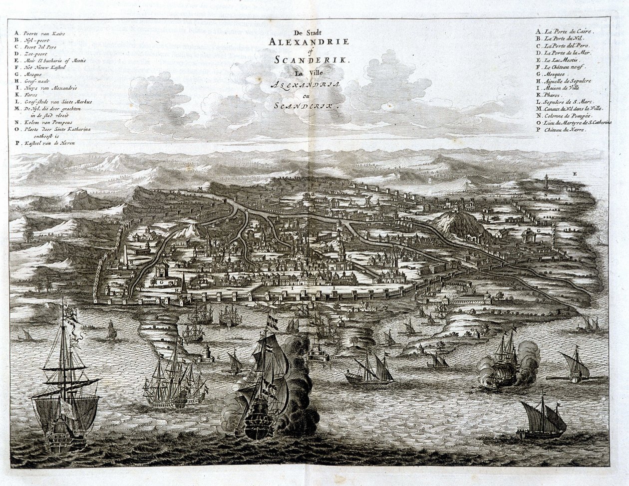 Vista de Alejandría desde el mar - grabado por Dapper de Unknown artist