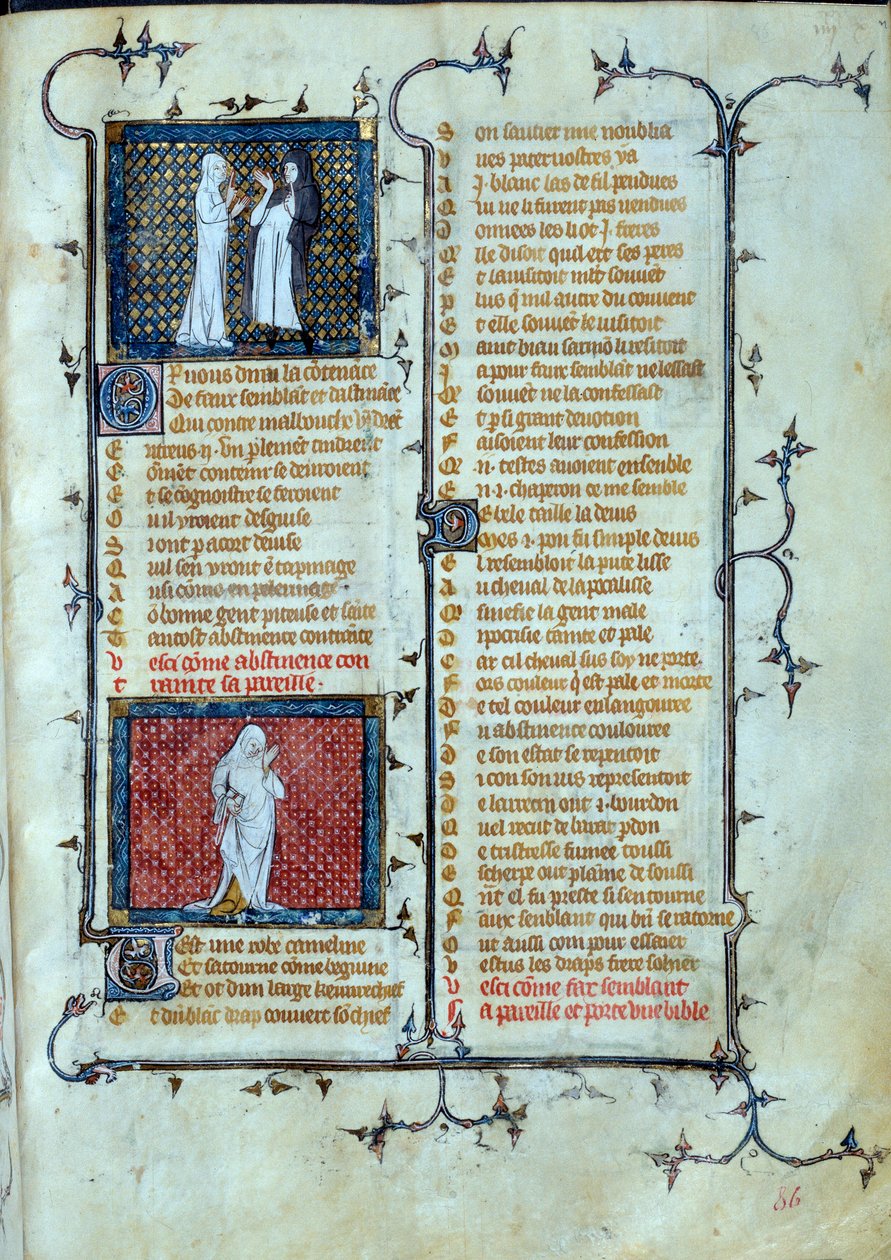Representación alegórica del Amor jugando con las trampas de Malebouche, debajo del personaje de Abstinencia. Miniatura en 