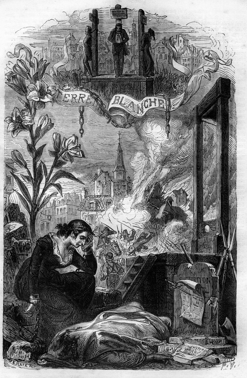 Alegoría de La Terreur blanche en Francia en 1815 (reacción realista que tuvo lugar, después de la caída de Napoleón, contra bonapartistas y antiguos revolucionarios). Grabado del siglo XIX de Unknown artist