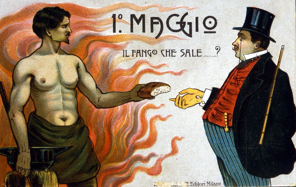 Alegoría de las luchas de clases: 1 de mayo: el barro sube, un trabajador ofrece pan a un burgués. 1898 de Unknown artist