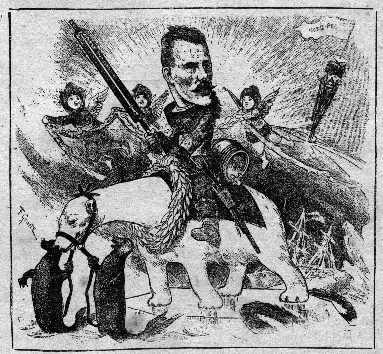 Alegoría sobre el regreso de Fridtjof Nansen (1861-1930) del polo norte - grabado de 1897 de Unknown artist
