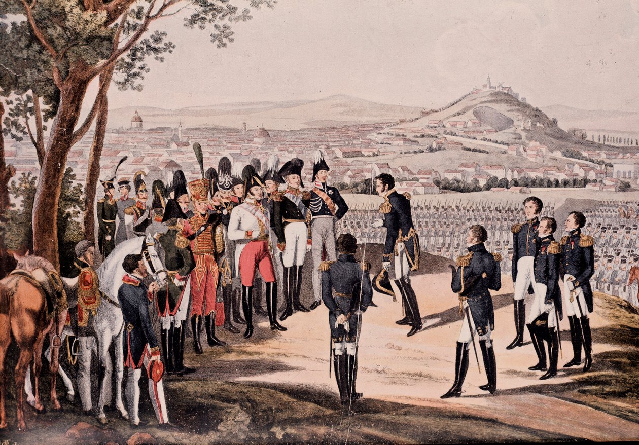 Aliados de Prusia bajo Schwartzenberg derrotan a los franceses bajo Marmont/Mortier (grabado) de Unknown artist