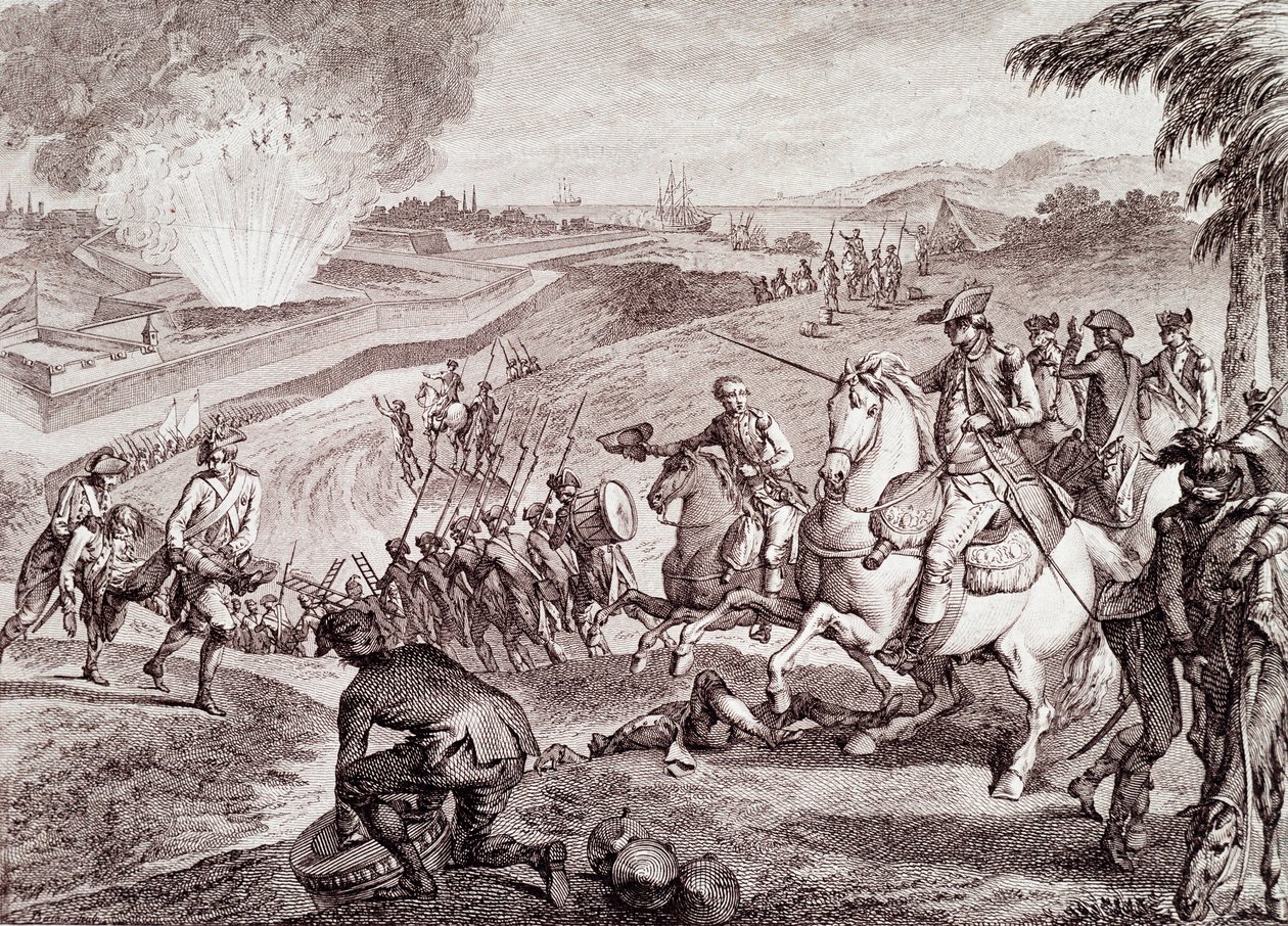 Guerra de Independencia de los Estados Unidos: Sitio de Pensacola y victoria del ejército español (grabado del siglo XIX) de Unknown artist