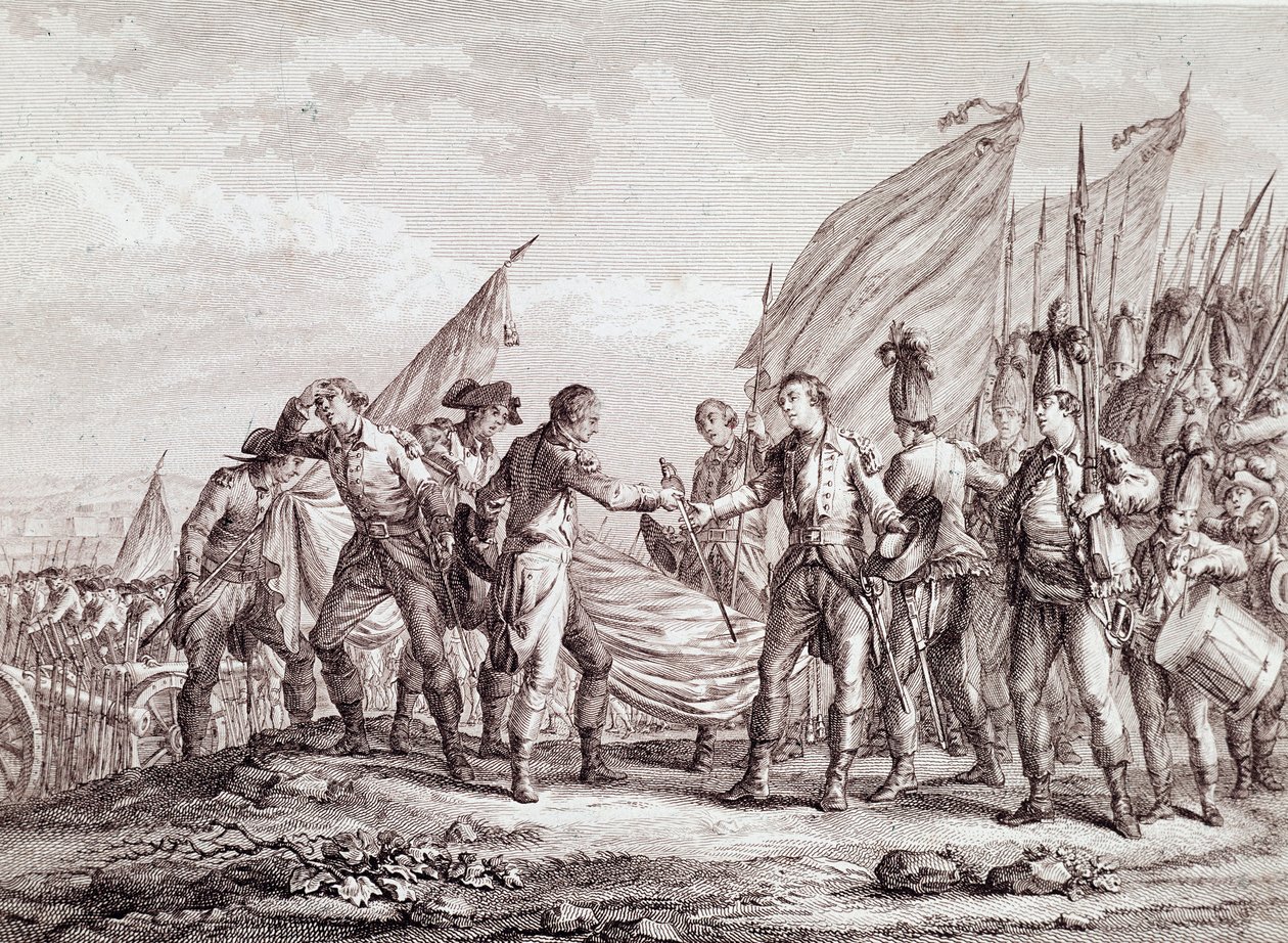 Guerra de Independencia de los Estados Unidos: rendición del General Burgoyne en Saratoga de Unknown artist