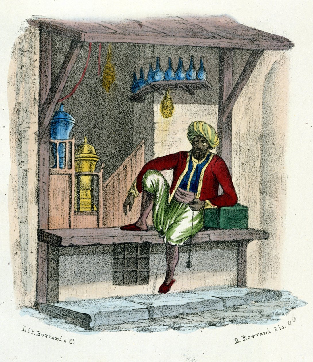 Un vendedor árabe, grabado alrededor de 1850 de Unknown artist