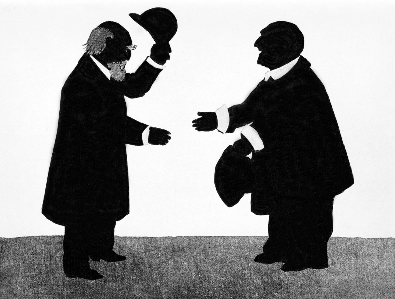 Un encuentro imaginado entre Eduard Hanslick (1825 - 1904), musicólogo austriaco y el compositor Anton Bruckner (1824 - 1896). Sombra china. de Unknown artist