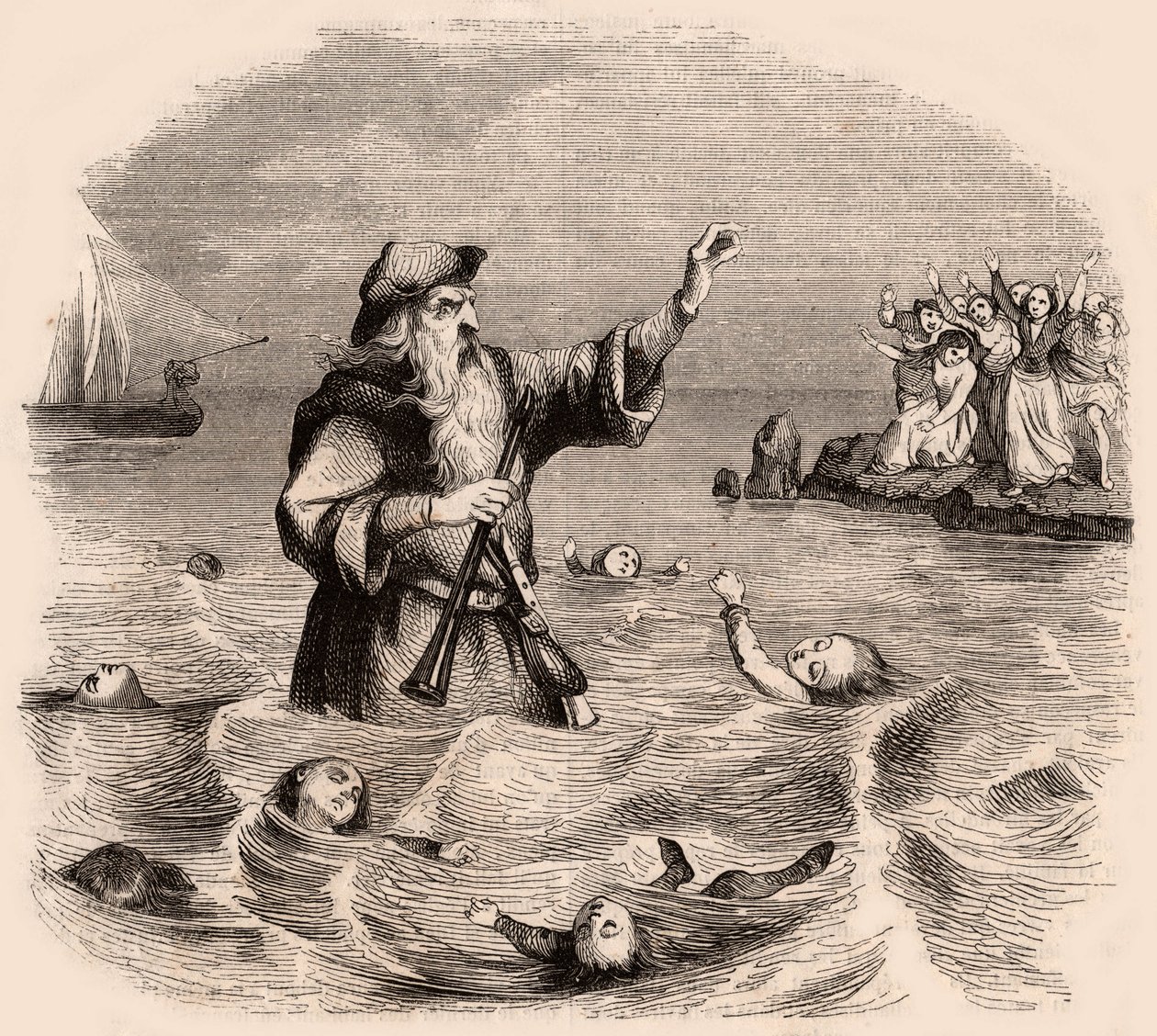 Un anciano ahogando niños en el mar, de una leyenda tradicional popular alemana de Unknown