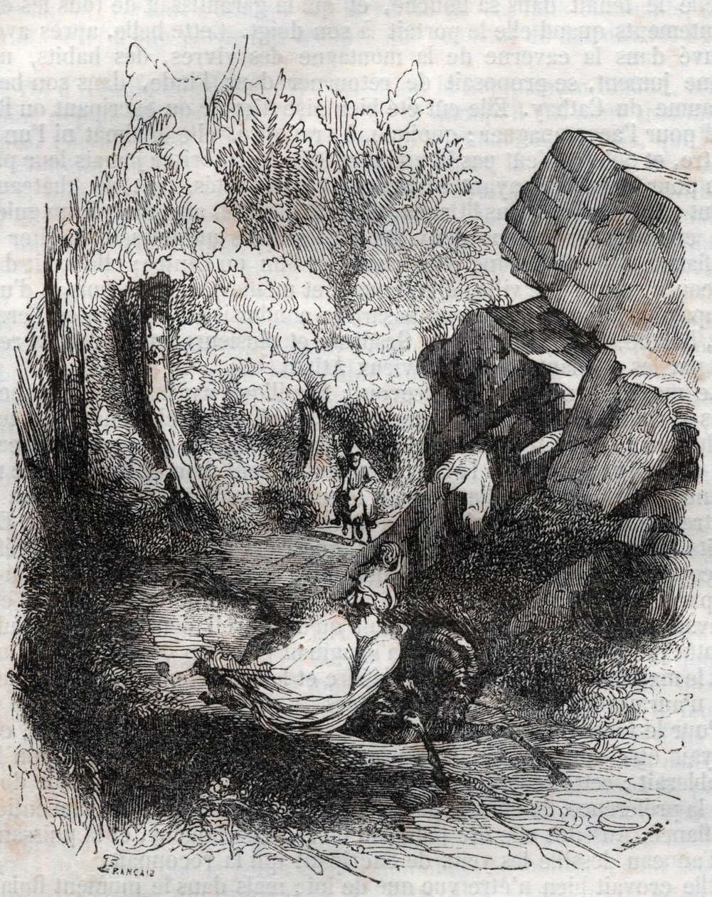 Angélica huyendo del viejo ermitaño - grabado de 1851 de 
