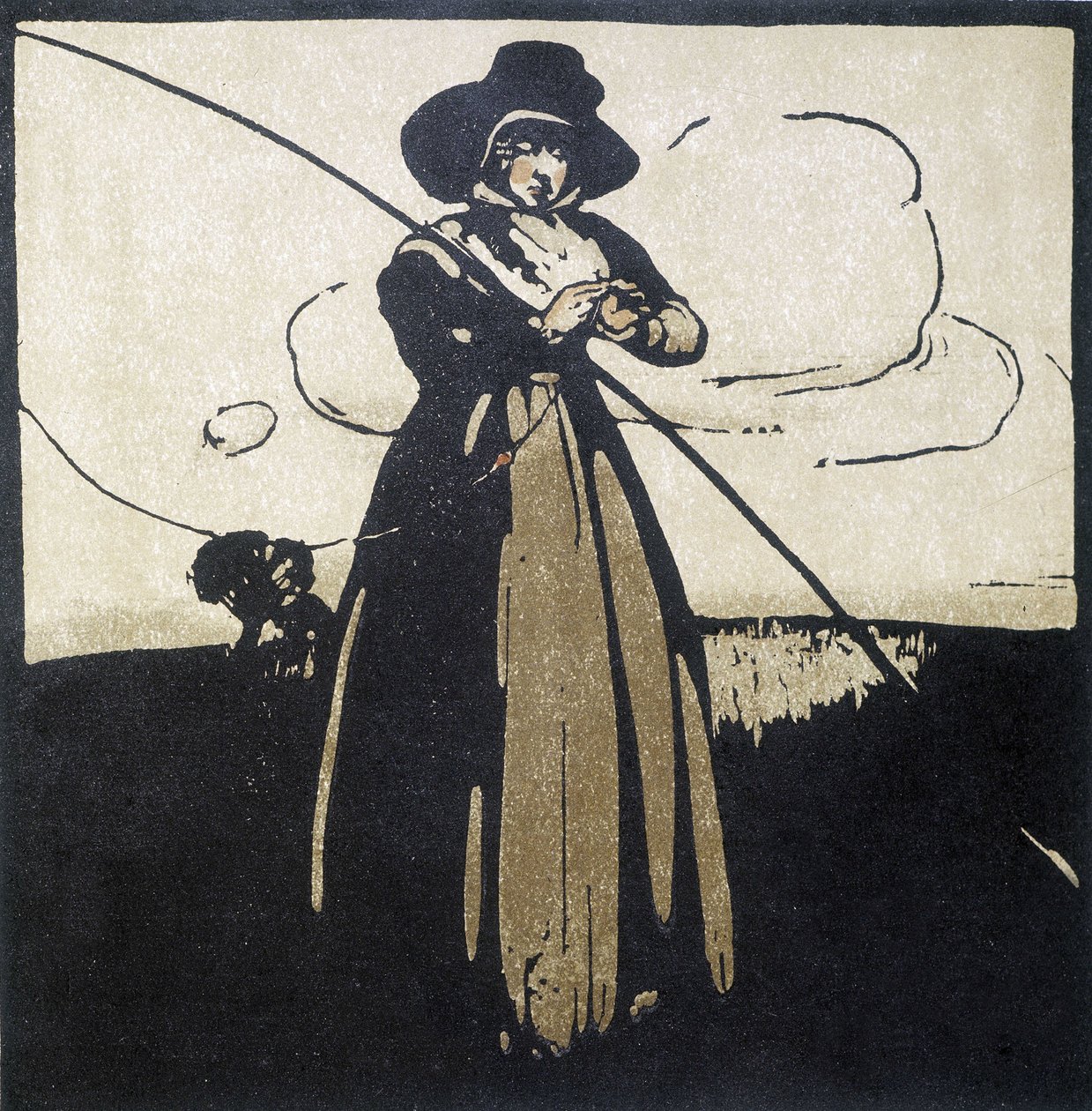 Pesca: Mujer preparando su anzuelo - calendario de Unknown artist