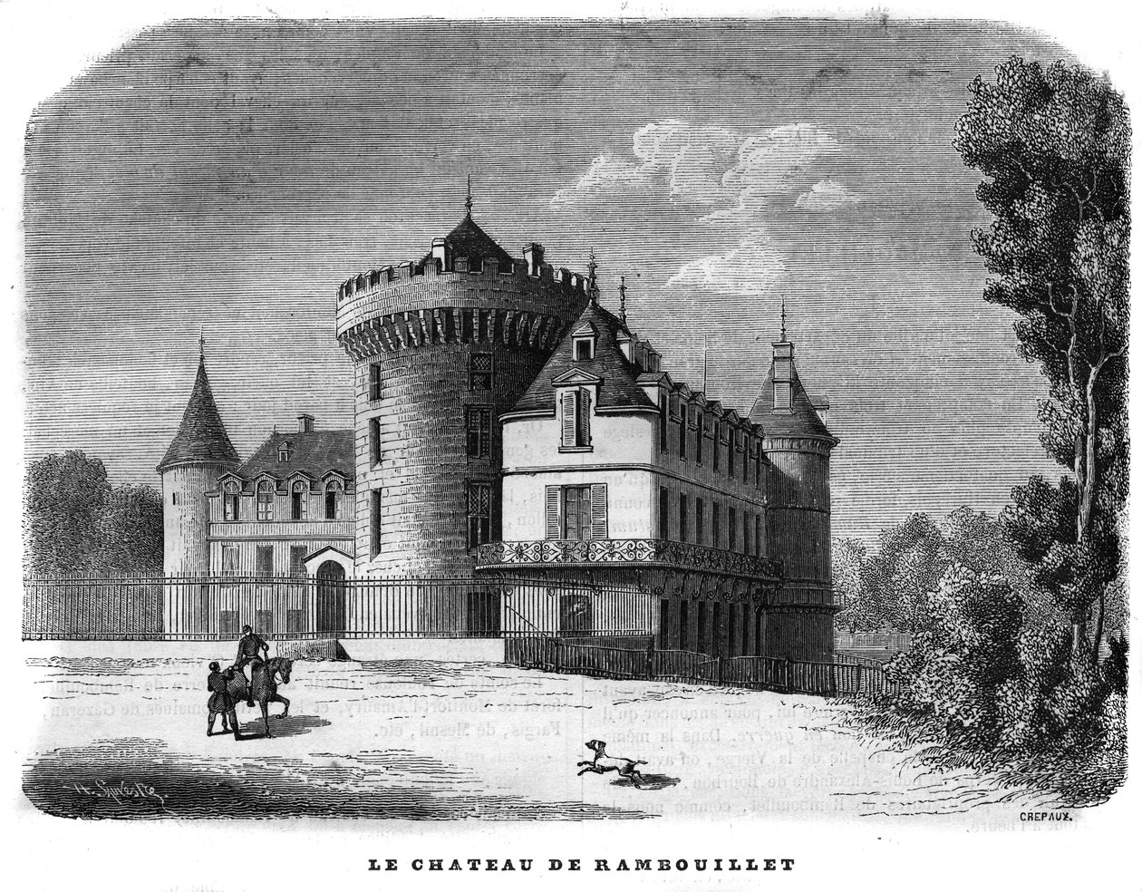 Arquitectura: vista exterior del Chateau de Rambouillet (siglos XIV-XV, rediseñado durante el siglo) de Unknown artist