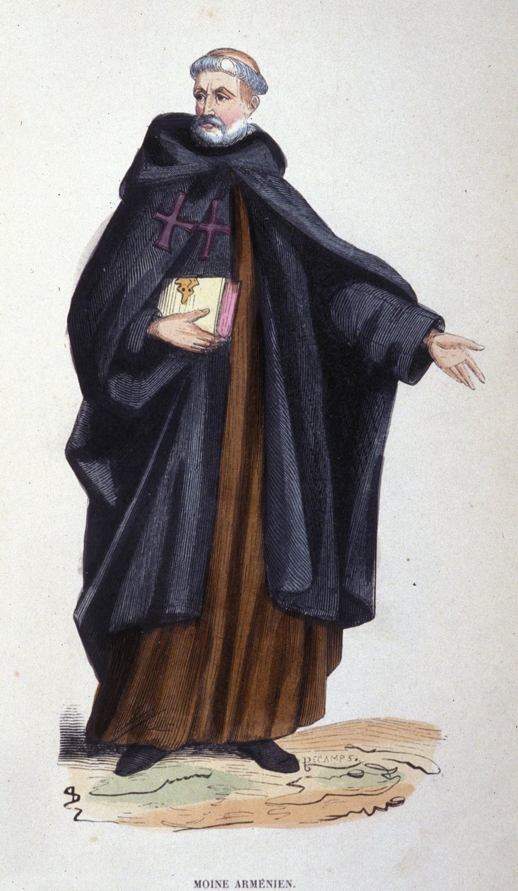 Monje armenio. Grabado de un álbum sobre órdenes religiosas, París de Unknown artist