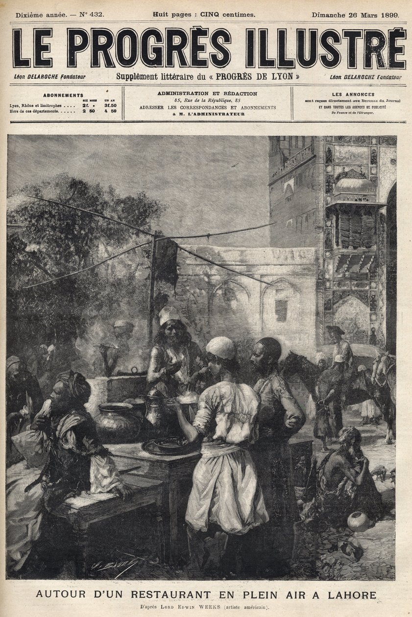 Alrededor de un restaurante al aire libre en Lahore, Pakistán - portada de “El progreso ilustre” de marzo de 1899 de Unknown artist