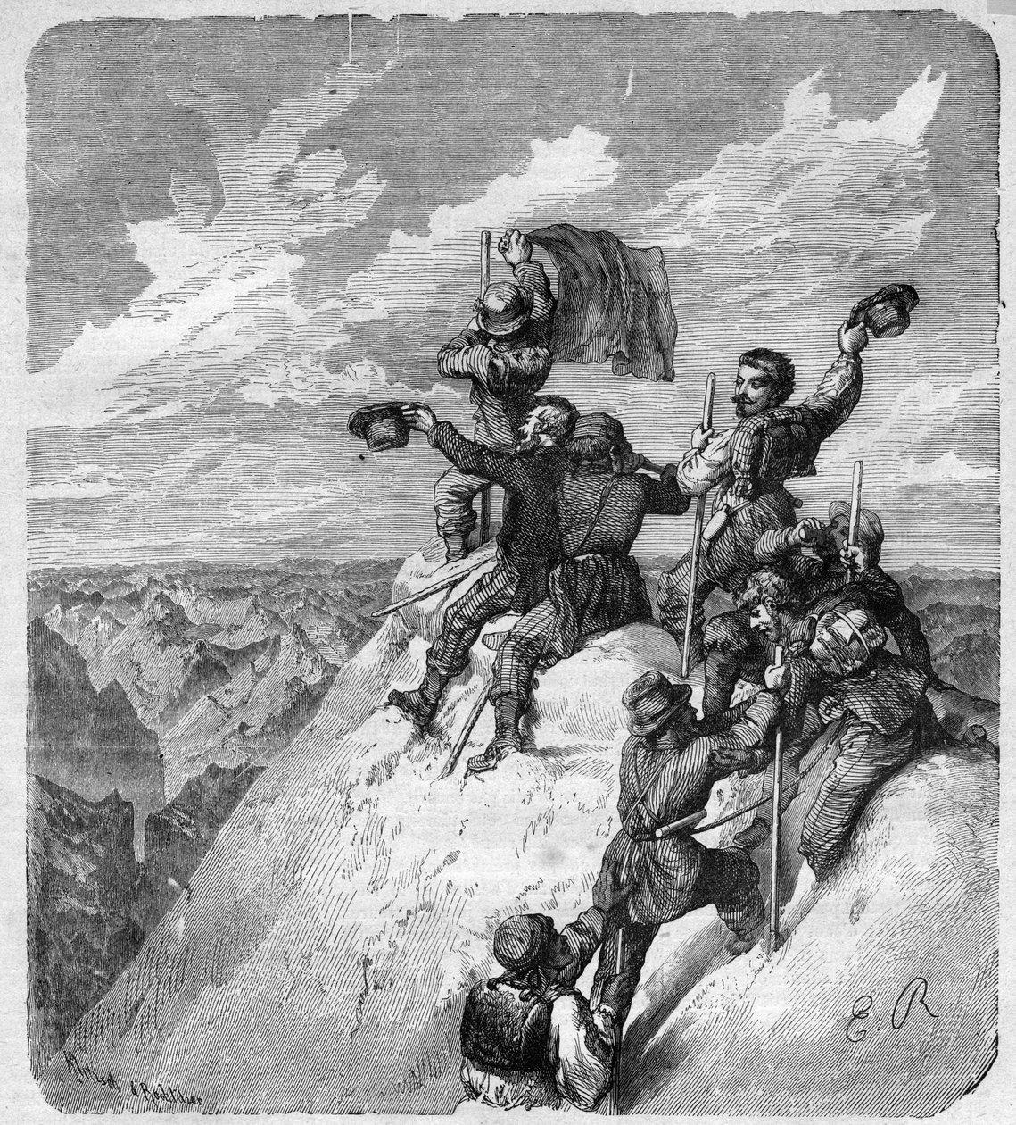 Ascensión del Illimani (6.439 m) (Nevado Illimani, pico de París) por Charles Wiener (1851-1913) explorador y diplomático francés y sus compañeros - grabado en “journal des voyages” 1887 de Unknown artist